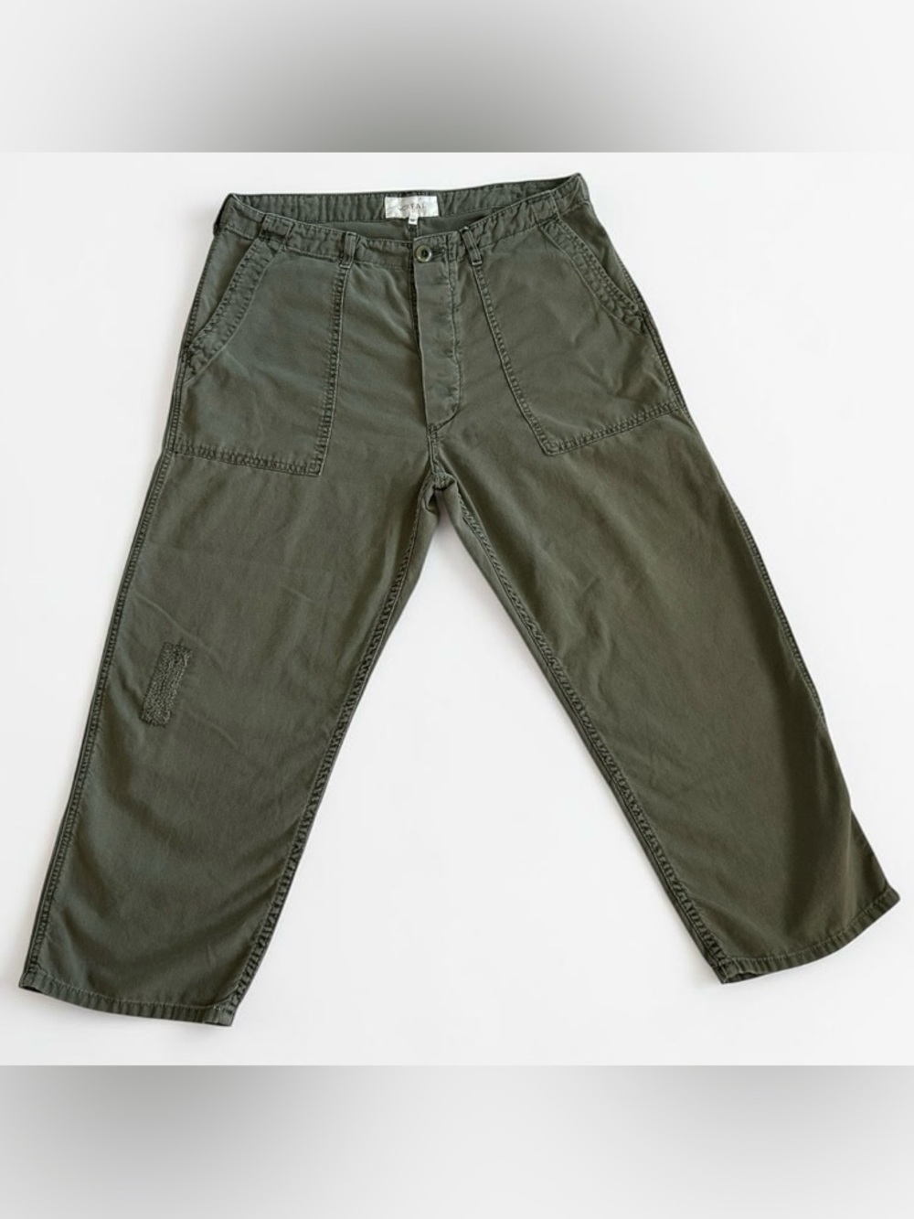 THE GREAT. Olive Green Cropped Utility Pants